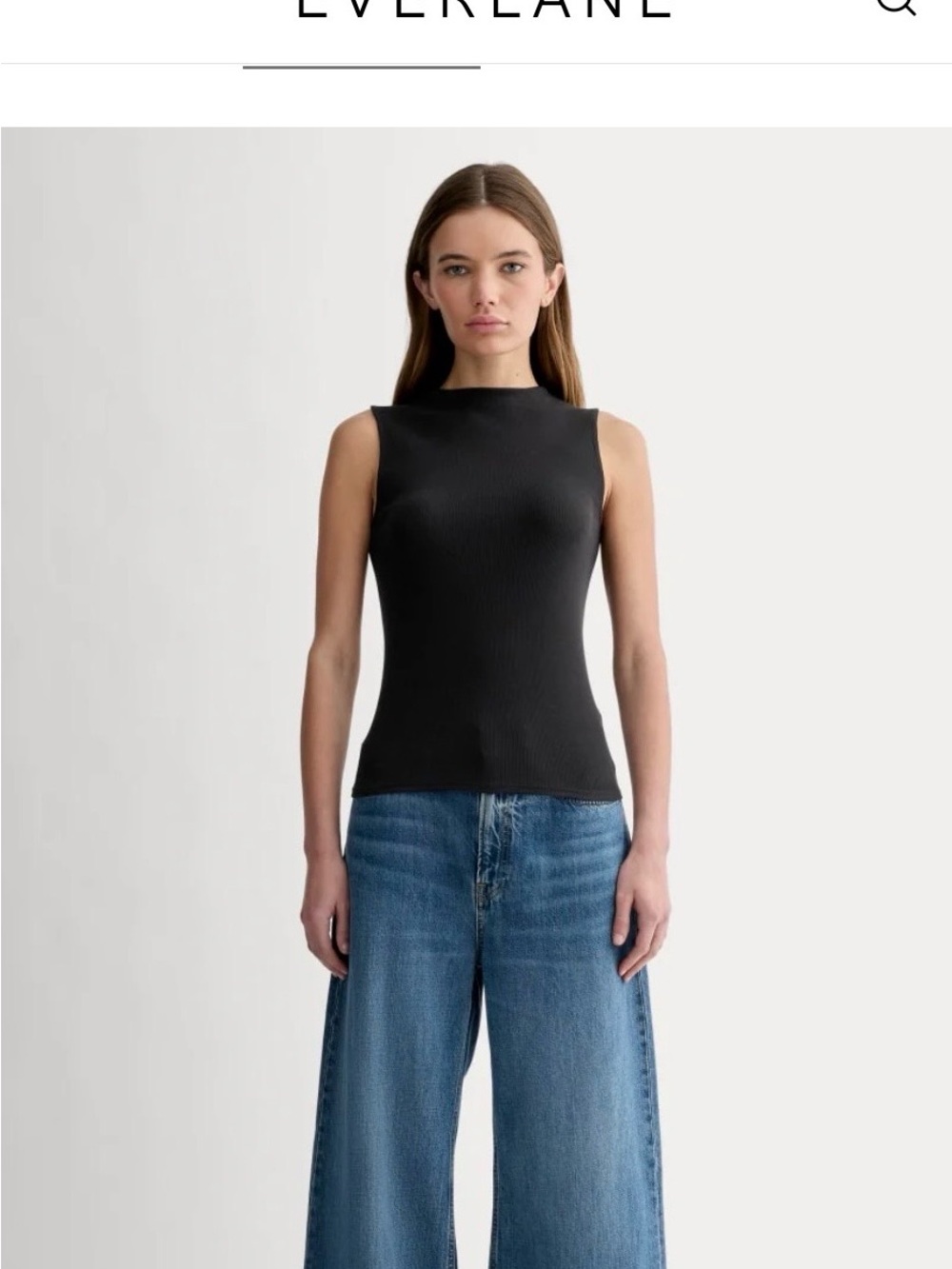 Everlane Tank Top Shirt Small Women's Black Pima Cotton The Luxe Rib Funnel Neck